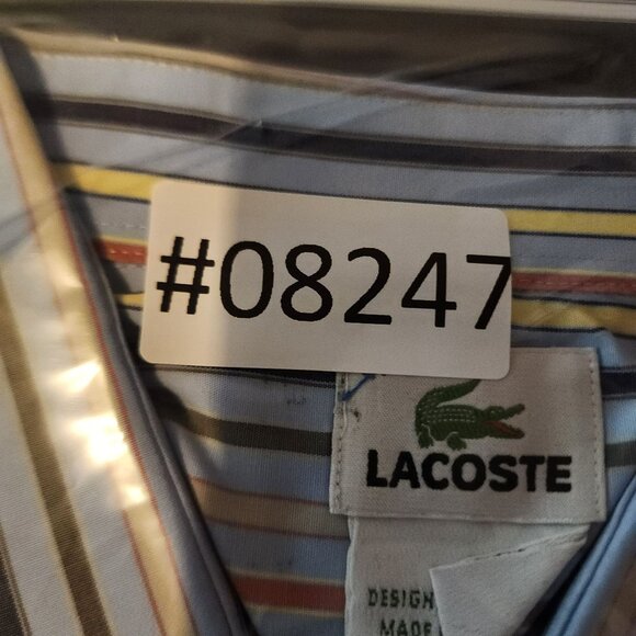 Lacoste Shirt Mens 44 Blue Striped Long Sleeve Button Up - Picture 10 of 10